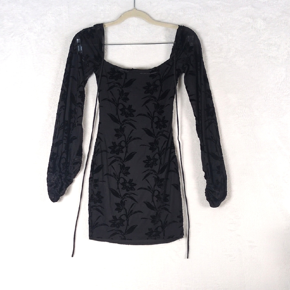 Lucy In The Sky Junior's Black Velvet Floral Bodycon Sexy Mini Dress Size XS